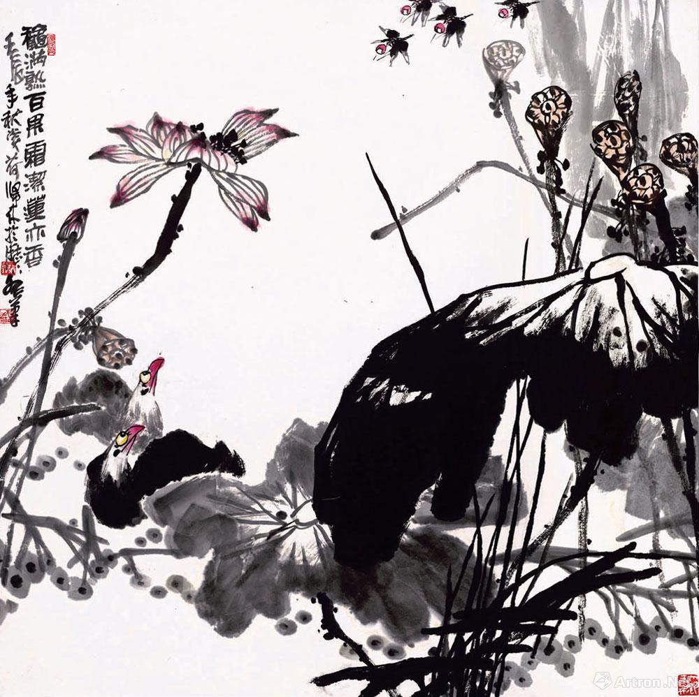 艺术家姜文彬国画荷花富贵满堂图-昌宝斋68cm*68cm