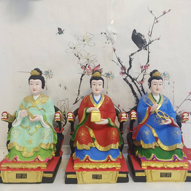 泰山奶奶庙供奉碧霞元君三姐妹神像三霄圣母神像眼光奶奶佛像