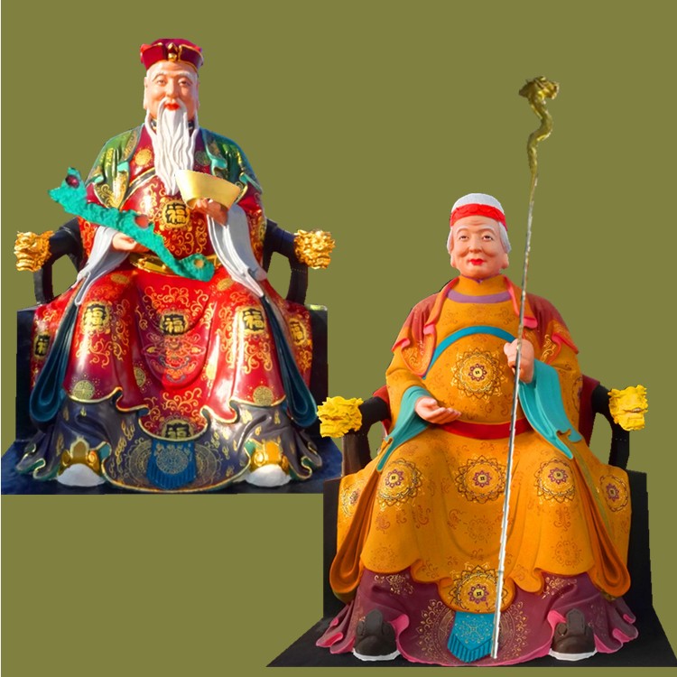 土地庙土地公公鎏金神像土皇公公极彩神像土地奶奶树脂玻璃钢雕像