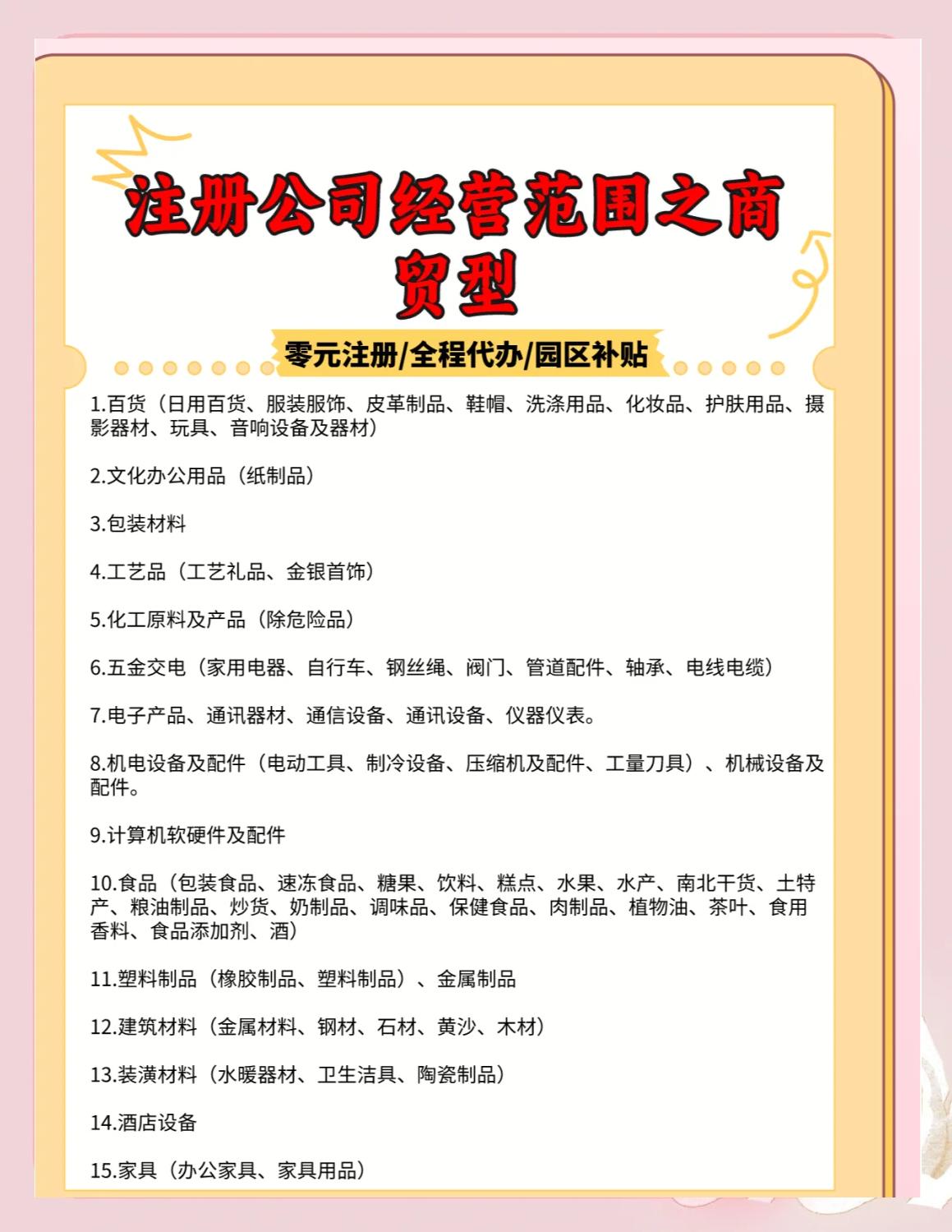 2021注册公司经营范围大全