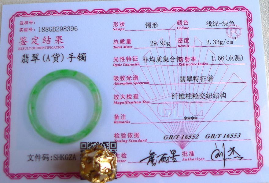 中国gtc检测证书翡翠